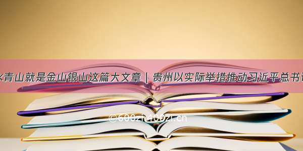 不断做好绿水青山就是金山银山这篇大文章｜贵州以实际举措推动习近平总书记重要讲话精