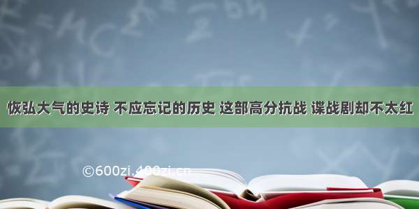 恢弘大气的史诗 不应忘记的历史 这部高分抗战 谍战剧却不太红