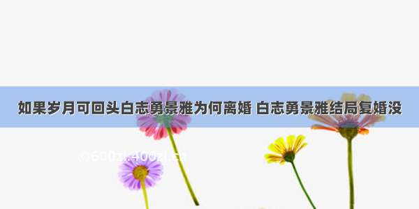 如果岁月可回头白志勇景雅为何离婚 白志勇景雅结局复婚没