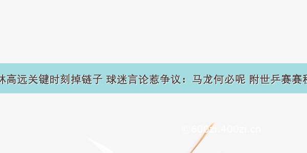 林高远关键时刻掉链子 球迷言论惹争议：马龙何必呢 附世乒赛赛程