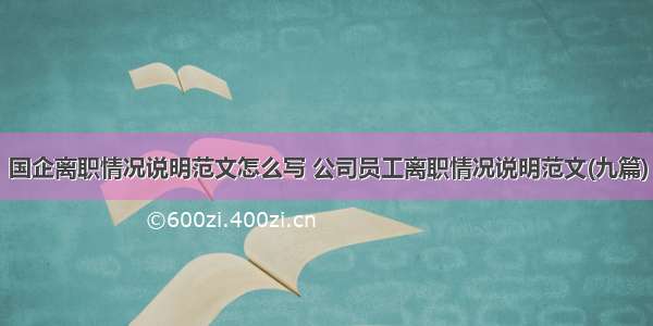 国企离职情况说明范文怎么写 公司员工离职情况说明范文(九篇)