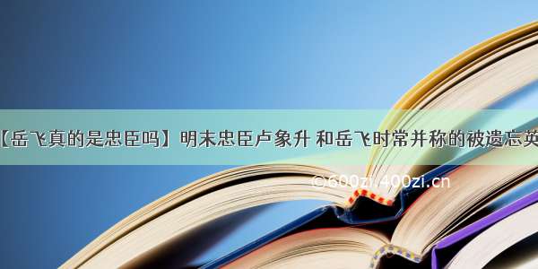 【岳飞真的是忠臣吗】明末忠臣卢象升 和岳飞时常并称的被遗忘英雄