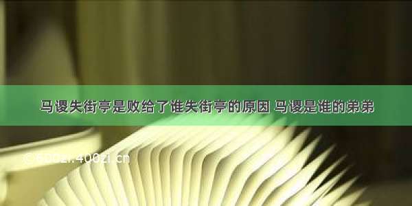 马谡失街亭是败给了谁失街亭的原因 马谡是谁的弟弟