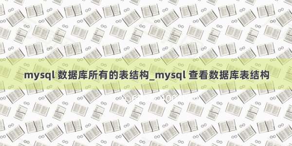 mysql 数据库所有的表结构_mysql 查看数据库表结构