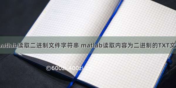 matlab读取二进制文件字符串 matlab读取内容为二进制的TXT文件