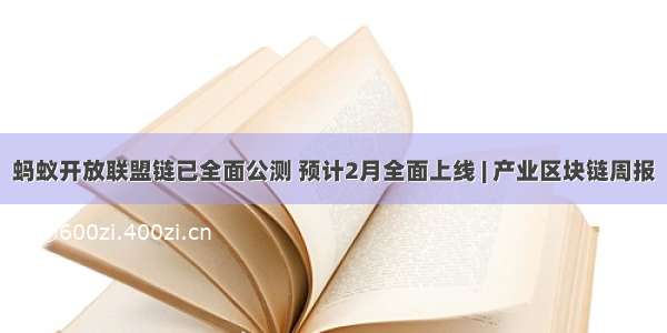 蚂蚁开放联盟链已全面公测 预计2月全面上线 | 产业区块链周报