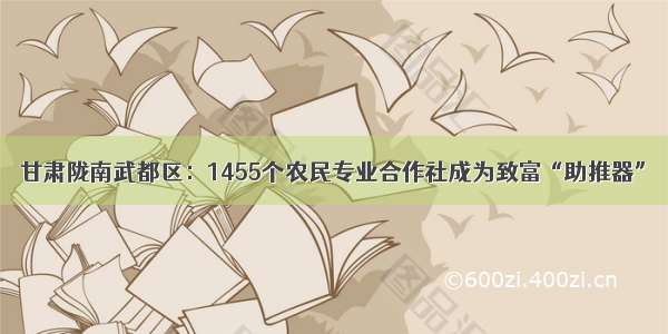 甘肃陇南武都区：1455个农民专业合作社成为致富“助推器”