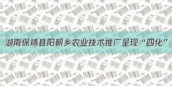 湖南保靖县阳朝乡农业技术推广呈现“四化”