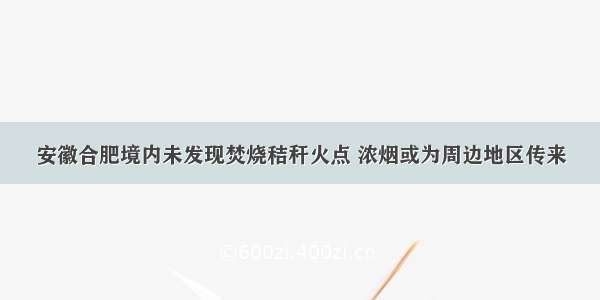 安徽合肥境内未发现焚烧秸秆火点 浓烟或为周边地区传来