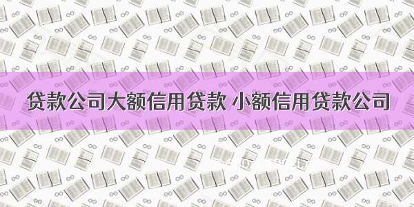 贷款公司大额信用贷款 小额信用贷款公司