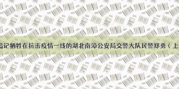 追记牺牲在抗击疫情一线的湖北南漳公安局交警大队民警郑勇（上）