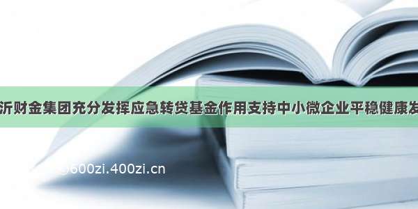 临沂财金集团充分发挥应急转贷基金作用支持中小微企业平稳健康发展