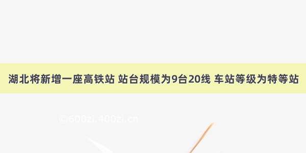 湖北将新增一座高铁站 站台规模为9台20线 车站等级为特等站