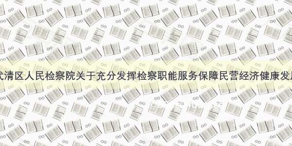 天津市武清区人民检察院关于充分发挥检察职能服务保障民营经济健康发展的意见