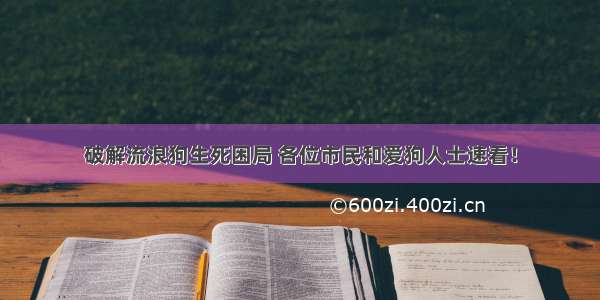 破解流浪狗生死困局 各位市民和爱狗人士速看！