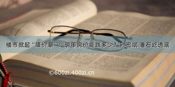 楼市掀起“降价潮”！明年房价能跌多少？孙宏斌 潘石屹透底