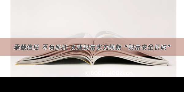 承载信任 不负所托 大唐财富实力铸就“财富安全长城”