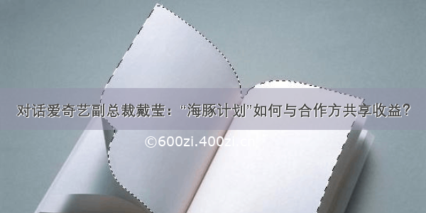 对话爱奇艺副总裁戴莹：“海豚计划”如何与合作方共享收益？