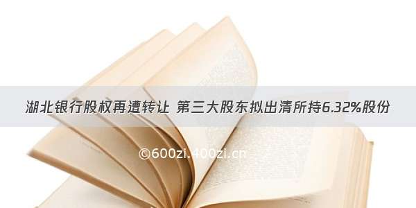 湖北银行股权再遭转让 第三大股东拟出清所持6.32%股份