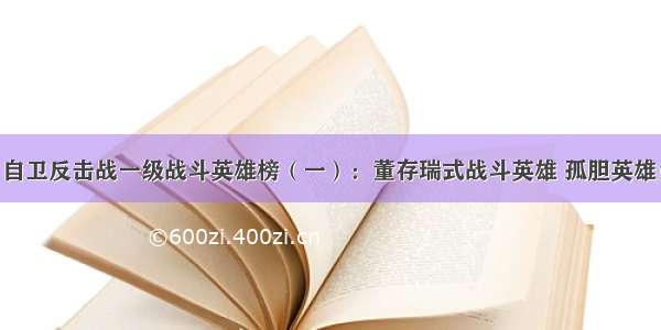 自卫反击战一级战斗英雄榜（一）：董存瑞式战斗英雄 孤胆英雄！