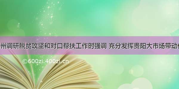 赵德明在我州调研脱贫攻坚和对口帮扶工作时强调 充分发挥贵阳大市场带动作用 全力做