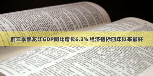 前三季黑龙江GDP同比增长6.3% 经济指标四年以来最好