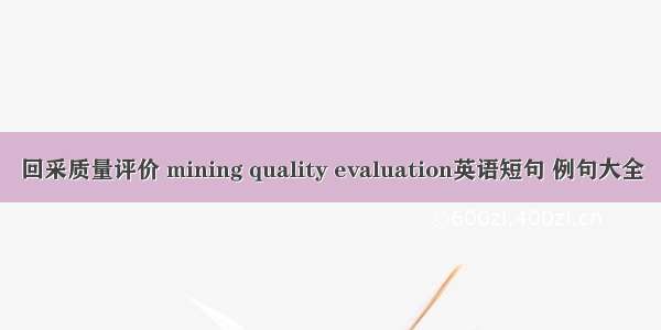回采质量评价 mining quality evaluation英语短句 例句大全