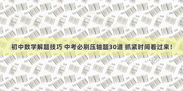 初中数学解题技巧 中考必刷压轴题30道 抓紧时间看过来！