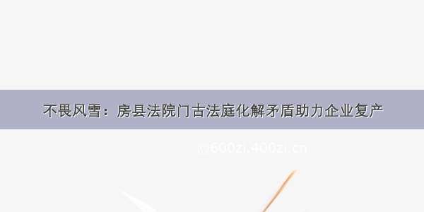 不畏风雪：房县法院门古法庭化解矛盾助力企业复产