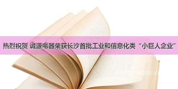 热烈祝贺 诚源电器荣获长沙首批工业和信息化类“小巨人企业”