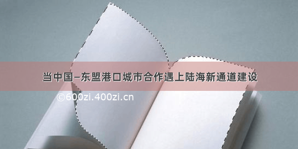 当中国—东盟港口城市合作遇上陆海新通道建设