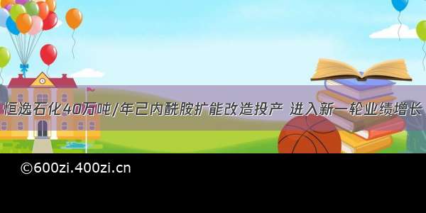 恒逸石化40万吨/年己内酰胺扩能改造投产 进入新一轮业绩增长