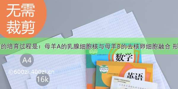 克隆羊多莉的培育过程是：母羊A的乳腺细胞核与母羊B的去核卵细胞融合 形成一个新细