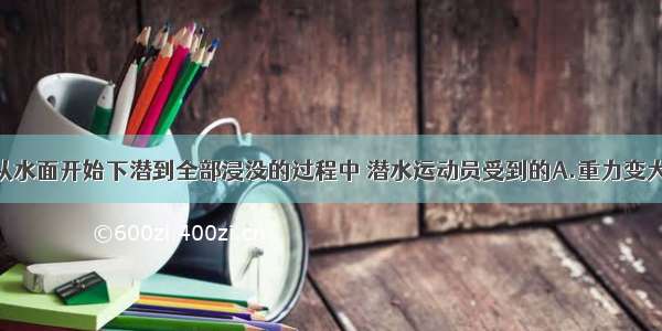 潜水运动员从水面开始下潜到全部浸没的过程中 潜水运动员受到的A.重力变大B.浮力不变