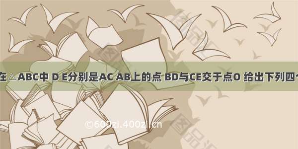 如图所示 在△ABC中 D E分别是AC AB上的点 BD与CE交于点O 给出下列四个结论：①