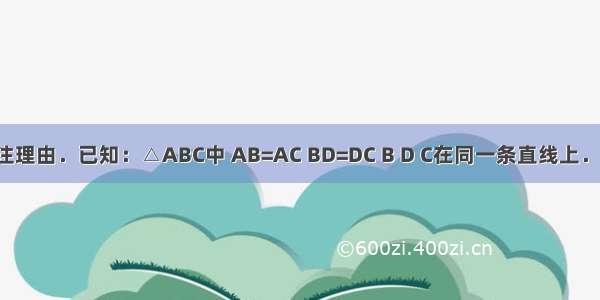 在括号里加注理由．已知：△ABC中 AB=AC BD=DC B D C在同一条直线上．求证：AD⊥