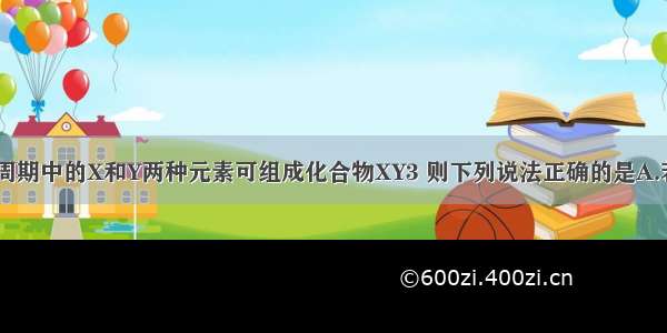 单选题在短周期中的X和Y两种元素可组成化合物XY3 则下列说法正确的是A.若X的原子序