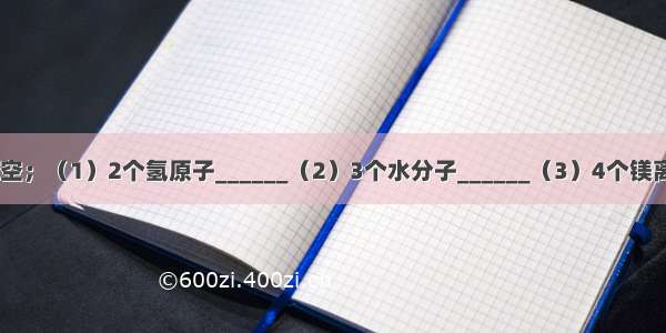 用化学用语填空；（1）2个氢原子______（2）3个水分子______（3）4个镁离子______（4