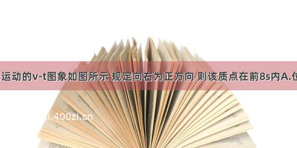 质点做直线运动的v-t图象如图所示 规定向右为正方向 则该质点在前8s内A.位移大小为8