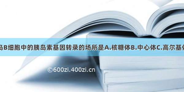 单选题胰岛B细胞中的胰岛素基因转录的场所是A.核糖体B.中心体C.高尔基体D.细胞核