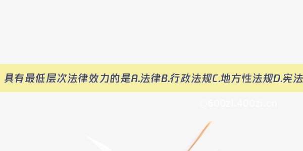 上述选项中 具有最低层次法律效力的是A.法律B.行政法规C.地方性法规D.宪法E.地方政府