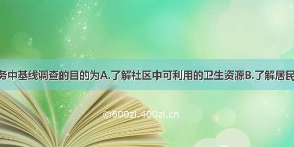 社区卫生服务中基线调查的目的为A.了解社区中可利用的卫生资源B.了解居民健康需要 识