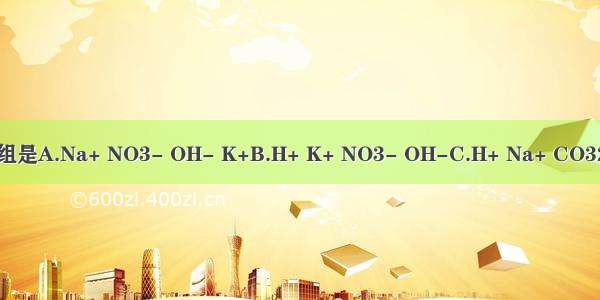 下列离子在溶液中能共存的一组是A.Na+ NO3- OH- K+B.H+ K+ NO3- OH-C.H+ Na+ CO32- K+D.Ca2+ OH- CO32- N