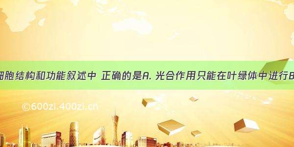 下列有关细胞结构和功能叙述中 正确的是A. 光合作用只能在叶绿体中进行B. 有线粒体