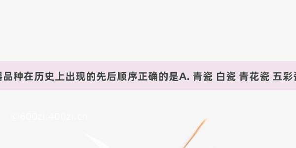 下列瓷器品种在历史上出现的先后顺序正确的是A. 青瓷 白瓷 青花瓷 五彩瓷B. 白瓷