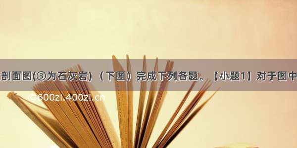 读某地地质剖面图(③为石灰岩) （下图）完成下列各题。【小题1】对于图中各岩石的分