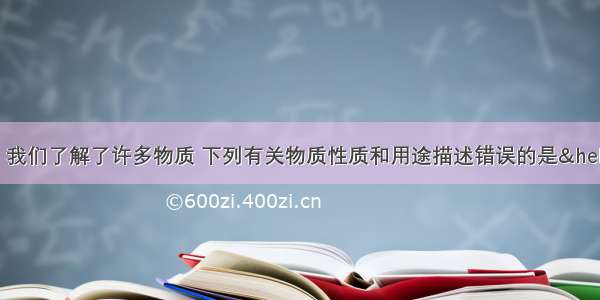 通过学习化学 我们了解了许多物质 下列有关物质性质和用途描述错误的是…A盐酸除铁