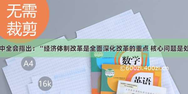 十八届三中全会指出：“经济体制改革是全面深化改革的重点 核心问题是处理好政府