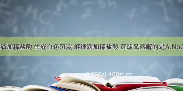 向下列溶液滴加稀盐酸 生成白色沉淀 继续滴加稀盐酸 沉淀又溶解的是A.Na2SiO3　B.B