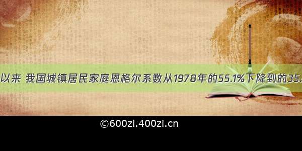 改革开放以来 我国城镇居民家庭恩格尔系数从1978年的55.1%下降到的35.4% 农村